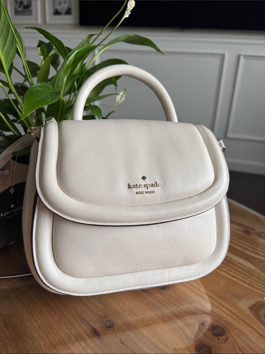 Kate Spade Cream Leather Top-Handle Satchel With Flap